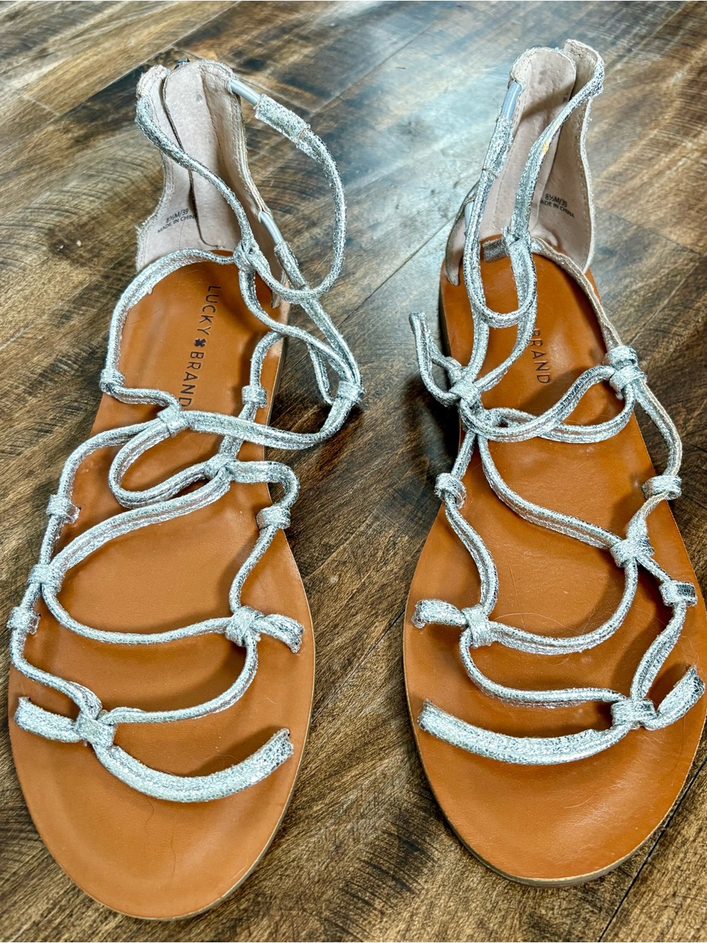 Lucky Brand Metallic Silver Lace-Up Gladiator Sandals